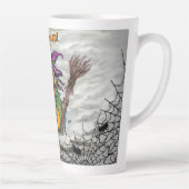 Hexe, Katze, Bat und Kürbis, glückliches Halloween Milchtasse (Rechts)