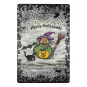 Hexe, Katze, Bat und Kürbis, glückliches Halloween Mini Klemmbrett (Rückseite)