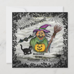 Hexe, Katze, Bat und Kürbis, glückliches Halloween Mitteilungskarte