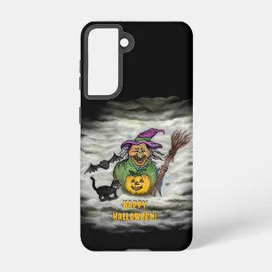Hexe, Katze, Bat und Kürbis, glückliches Halloween Samsung Galaxy Hülle