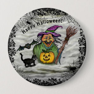 Hexe , Katze , Bat und Pumpkin , glückliches Hall Button