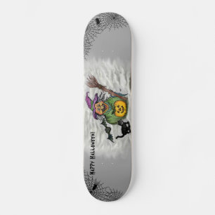Hexe, Katze, Bat und Pumpkin, glückliches Hallowe Skateboard