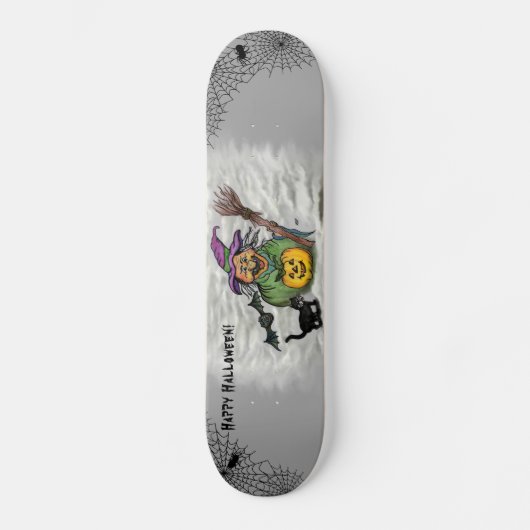 Hexe, Katze, Bat und Pumpkin, glückliches Hallowee Skateboard (Vorderseite)