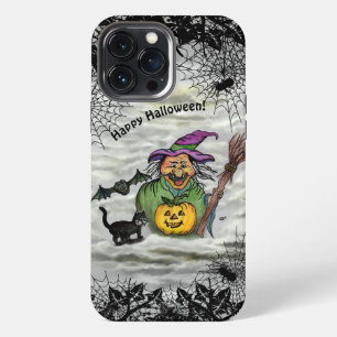 Hexe, Katze, Fledermaus und Kürbis, Frohes Hallowe iPhone 13 Pro Max Hülle