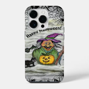 Hexe, Katze, Fledermaus und Kürbis, Frohes Hallowe iPhone 14 Pro Hülle