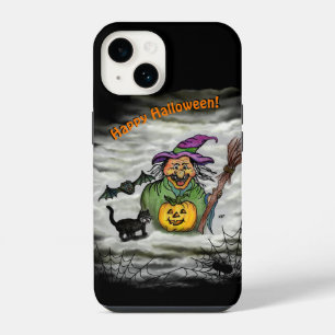 Hexe, Katze, Fledermaus und Kürbis, Frohes Hallowe iPhone 14 Hülle