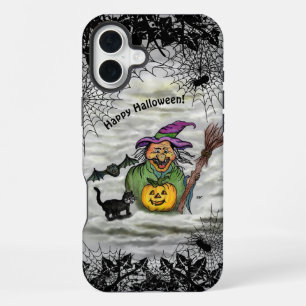 Hexe, Katze, Fledermaus und Kürbis, Frohes Hallowe iPhone 16 Plus Hülle