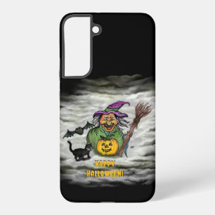 Hexe, Katze, Fledermaus und Kürbis, Frohes Hallowe Samsung Galaxy Hülle