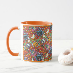 HEXE, KATZE, GEIST, FARBENFROHE HALLOWEEN-FIGUREN TASSE