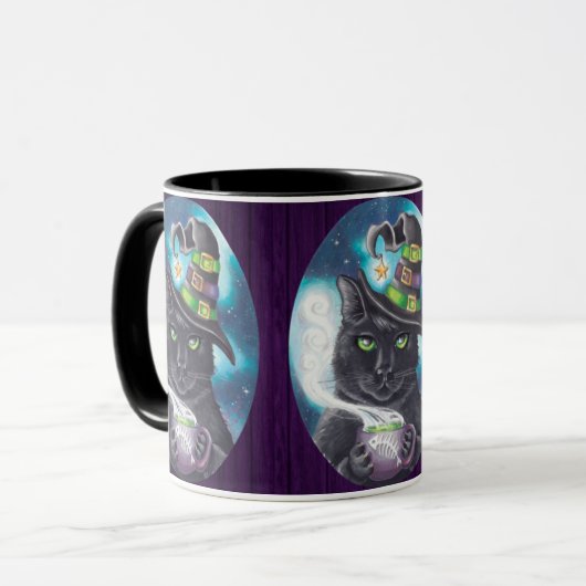 Hexe-Katzen-Tassen-schwarze Katzen-Kaffeetasse-Tee Tasse (Vorderseite Links)