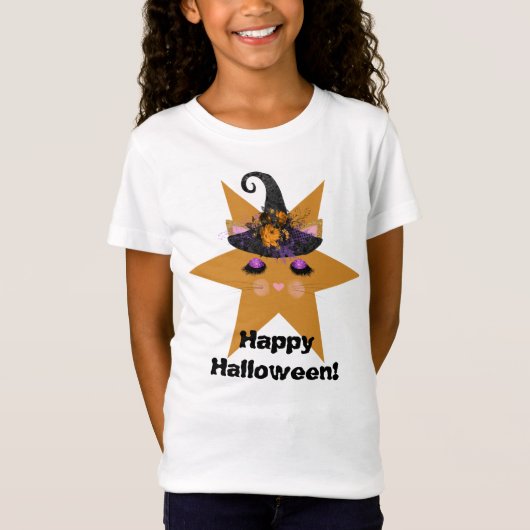 Hexe Kitty Face auf Star Halloween T-Shirt (Vorderseite)