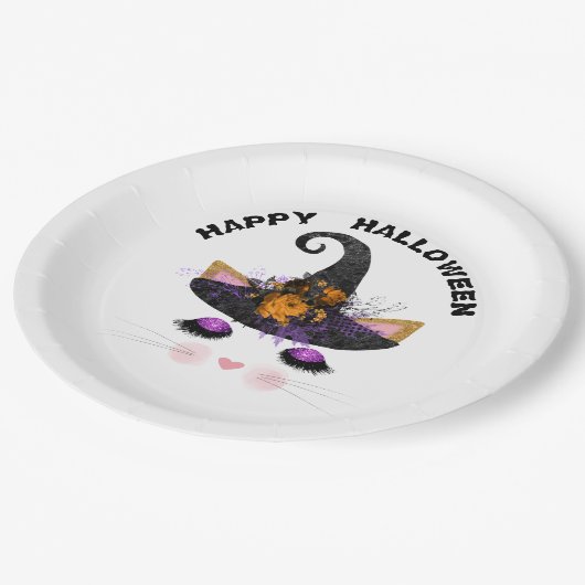 Hexe Kitty Face Halloween Pappteller (Schrägansicht)