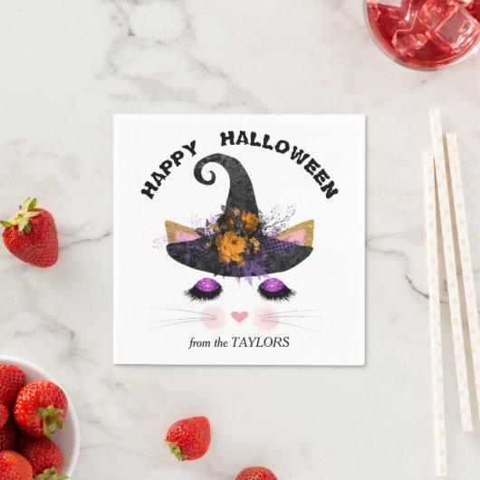 Hexe Kitty Faces Halloween Serviette (Beispiel)