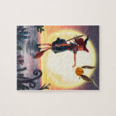 Hexe kontrolliert eine Niedliche, fliegende Kürbis Puzzle (Horizontal)