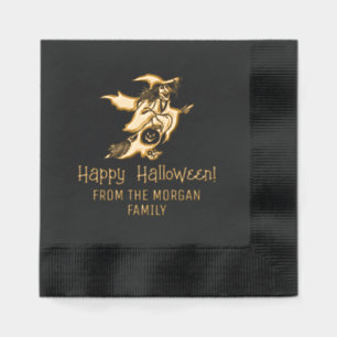 Hexe & Kürbis-Silhouette Frohes Halloween Name Servietten Mit Folie