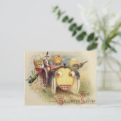 Hexe Kürbislaterne Autokugel Vollmond Postkarte (Stehend Vorderseite)