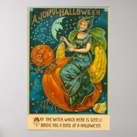 Hexe Kürbislaterne Bird Pumpkin Crescent Moon Poster (Vorne)