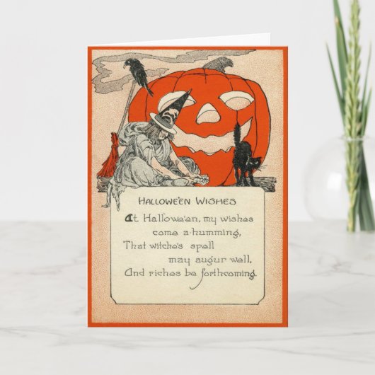 Hexe Kürbislaterne Black Cat Raven Karte (Vorderseite)