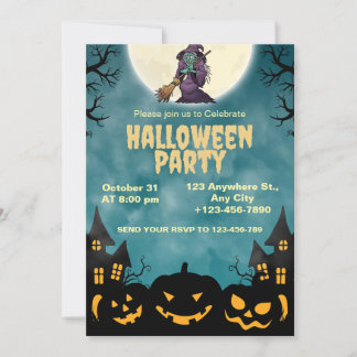 Hexe & Kürbisse Halloween-Party-Einladung Einladung