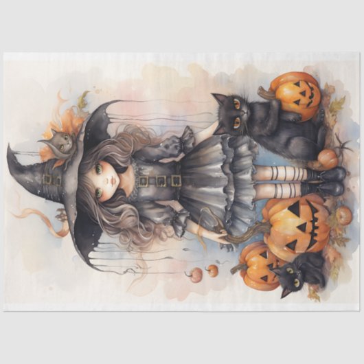 Hexe Mädchen 5 Halloween Dekoupage Seidenpapier (Vorderseite)