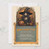 Hexe Mädchen und Pumpkins Gothic Halloween Einladung (Vorderseite)