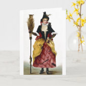 Hexe mit Besen und Eule Karte (Gelbe Blume)