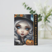 Hexe mit Carved Pumpkin Happy Halloween Postcard Postkarte (Stehend Vorderseite)