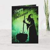 Hexe mit Cauldron Happy Halloween Card Karte (Vorderseite)