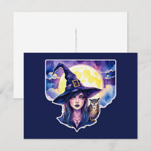 Hexe mit einem Owl - Halloween Fan Fun 1 Postkarte