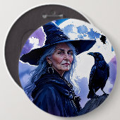 Hexe mit einem Raven - Halloween Fan Fun 1 Button (Vorne & Hinten)