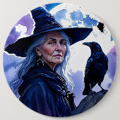 Hexe mit einem Raven - Halloween Fan Fun 1 Button (Vorderseite)
