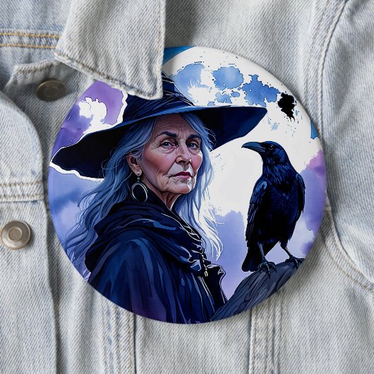 Hexe mit einem Raven - Halloween Fan Fun 1 Button (Beispiel)