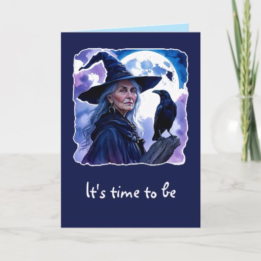 Hexe mit einem Raven - Halloween Fan Fun 1 Karte (Vorderseite)