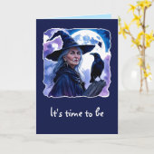 Hexe mit einem Raven - Halloween Fan Fun 1 Karte (Gelbe Blume)