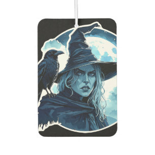 Hexe mit einem Raven - Halloween Fan Fun 2 Autolufterfrischer