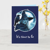 Hexe mit einem Raven - Halloween Fan Fun 2 Karte (Gelbe Blume)