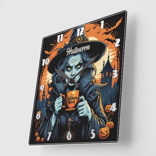 Hexe mit einem Trank zu Halloween Quadratische Wanduhr (Winkel)