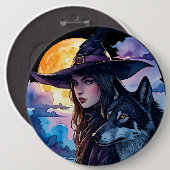 Hexe mit einem Wolf - Halloween Fan Fun 1 Button (Vorne & Hinten)