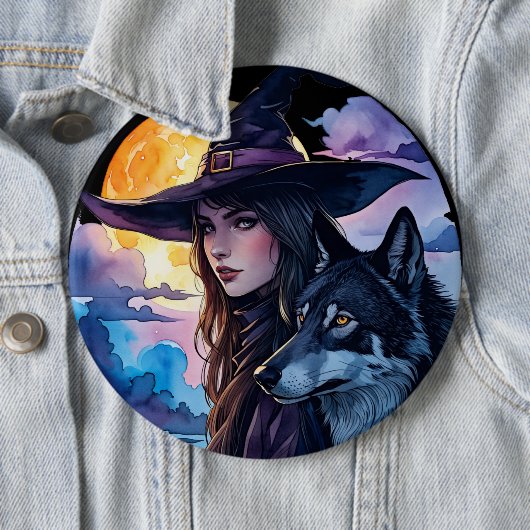 Hexe mit einem Wolf - Halloween Fan Fun 1 Button (Beispiel)