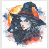 Hexe mit einem Wolf - Halloween Fan Fun 2 Aufkleber (Blatt)