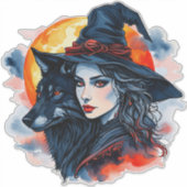 Hexe mit einem Wolf - Halloween Fan Fun 2 Aufkleber (Vorderseite)