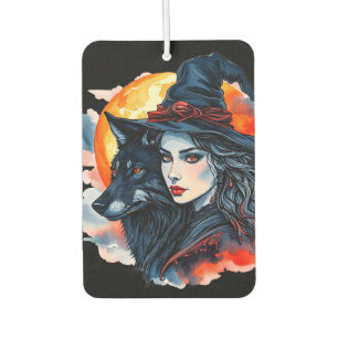 Hexe mit einem Wolf - Halloween Fan Fun 2 Autolufterfrischer
