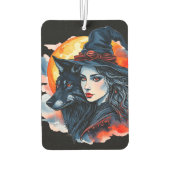 Hexe mit einem Wolf - Halloween Fan Fun 2 Autolufterfrischer (Rückseite)