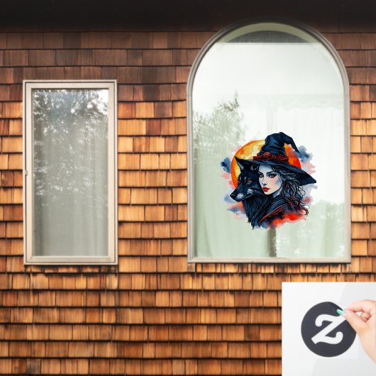 Hexe mit einem Wolf - Halloween Fan Fun 2 Fensteraufkleber (Fenster Zuhause)