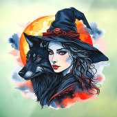Hexe mit einem Wolf - Halloween Fan Fun 2 Fensteraufkleber (Blatt 3)