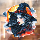 Hexe mit einem Wolf - Halloween Fan Fun 2 Fensteraufkleber (Blatt 2)