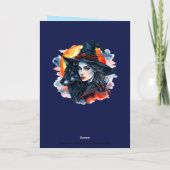 Hexe mit einem Wolf - Halloween Fan Fun 2 Karte (Rückseite)