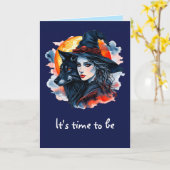 Hexe mit einem Wolf - Halloween Fan Fun 2 Karte (Gelbe Blume)