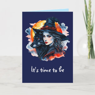 Hexe mit einem Wolf - Halloween Fan Fun 2 Karte