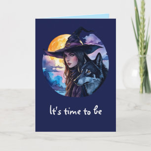 Hexe mit einem Wolf - Halloween Fan Spaß 1 Karte